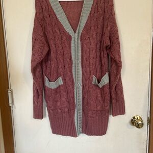 LuLaRoe Women's Mauve Gray Long Button Up Cardigan Sweater Oversized Small